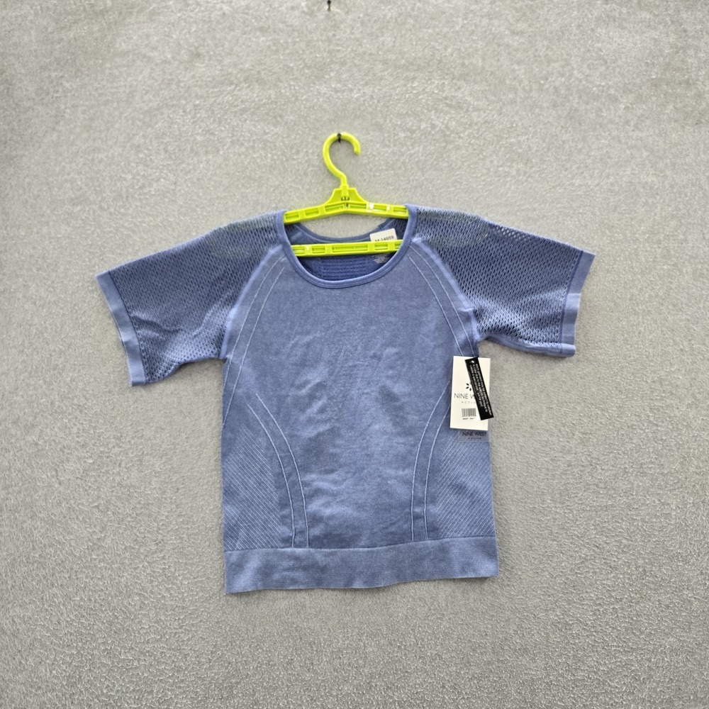 Nine West Women Shirt L/XL Blue Nylon Spandex Activewear Crew Neck Pullover NWT